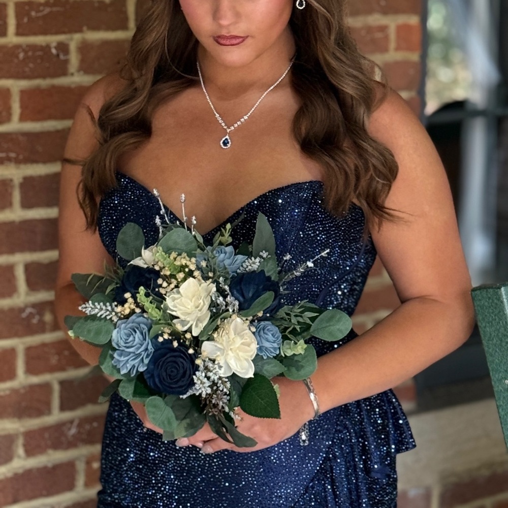 Sherri Hill Strapless Navy Blue Dress